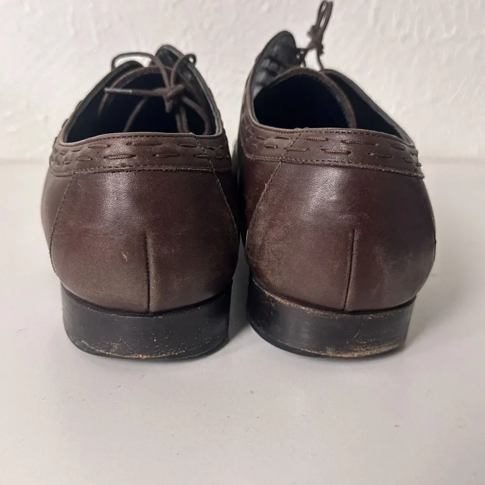 Dolce & Gabbana Brown Leather Apron Toe Derby Dress‎ Shoes Mens 9.5 Italy